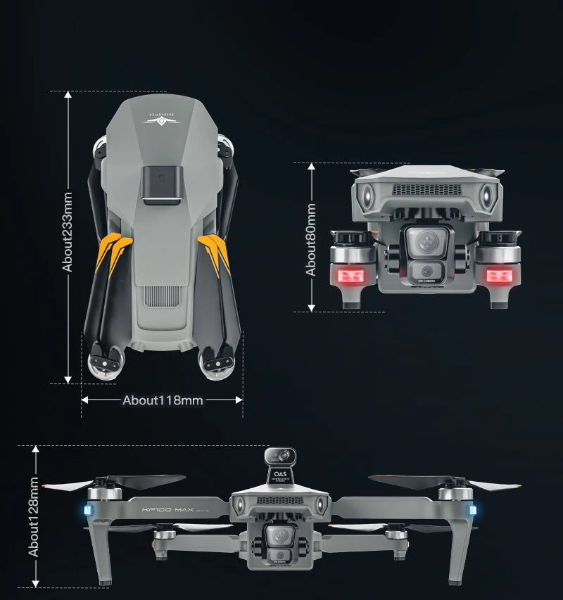 Drone Professionnel KF100 MAX 4K avec Nacelle 3 Axes, GPS et Écran 5,5 Pouces